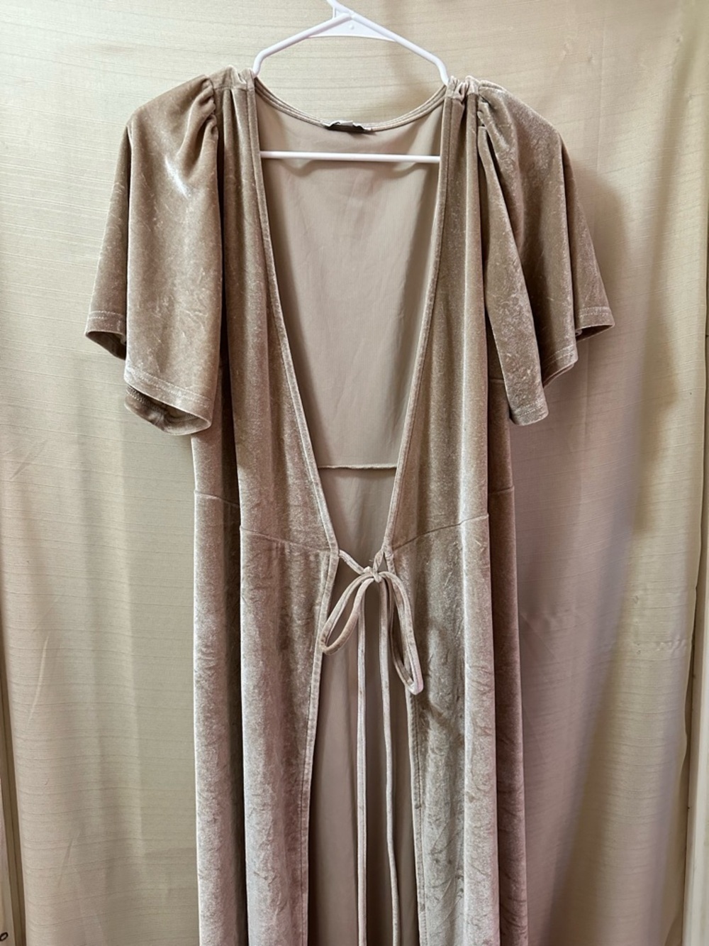 Baltic Born Velvet Duster Dress Tie Front Boho Maxi Neutral Medium Festival Vibe